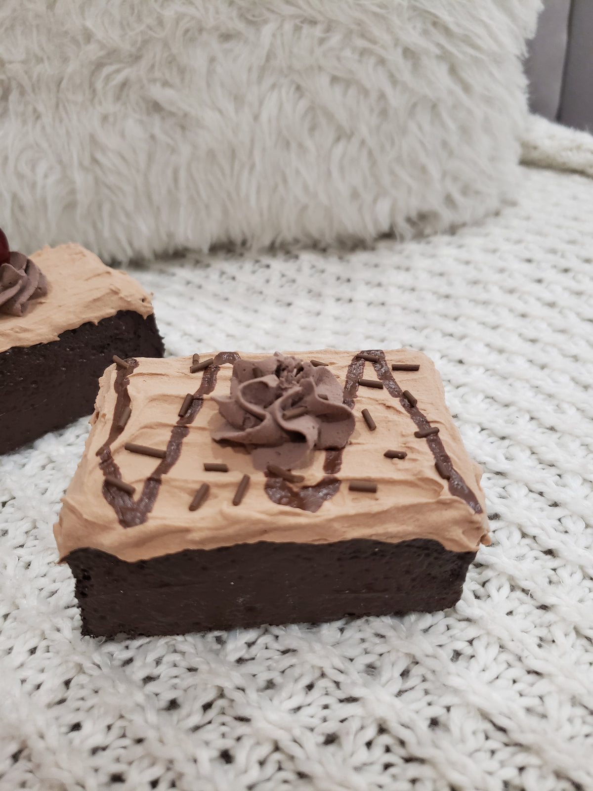 Pip Posh Design Faux Sweet Décor Chocolate Cherry Frosted  Brownies Set of 2 Bakery Collection