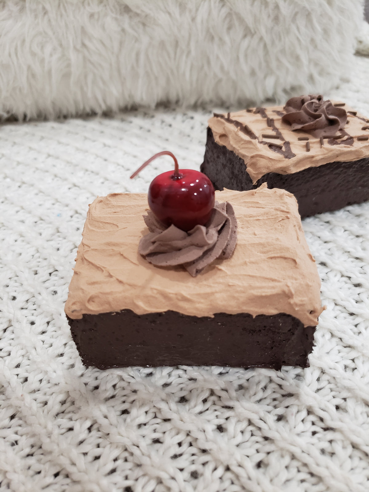 Pip Posh Design Faux Sweet Décor Chocolate Cherry Frosted  Brownies Set of 2 Bakery Collection