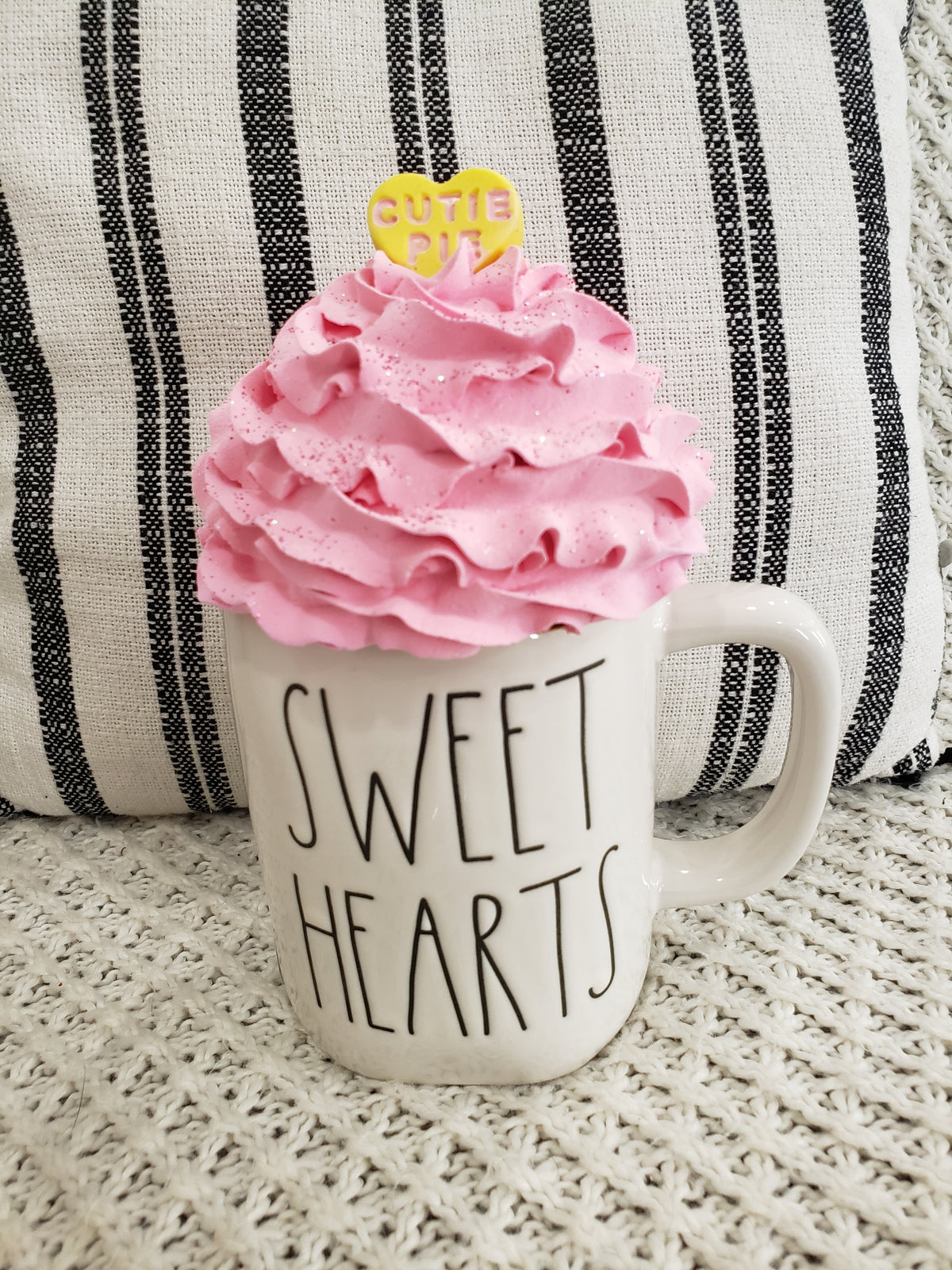 Pip Posh Design Faux Sweet Décor Pink Whipped Cutie Pie Candy Heart Mug Topper Collection