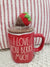 Rae Dunn " I Love You Berry Much" Red Mug & Chocolate Covered Strawberry Mug Topper Collection