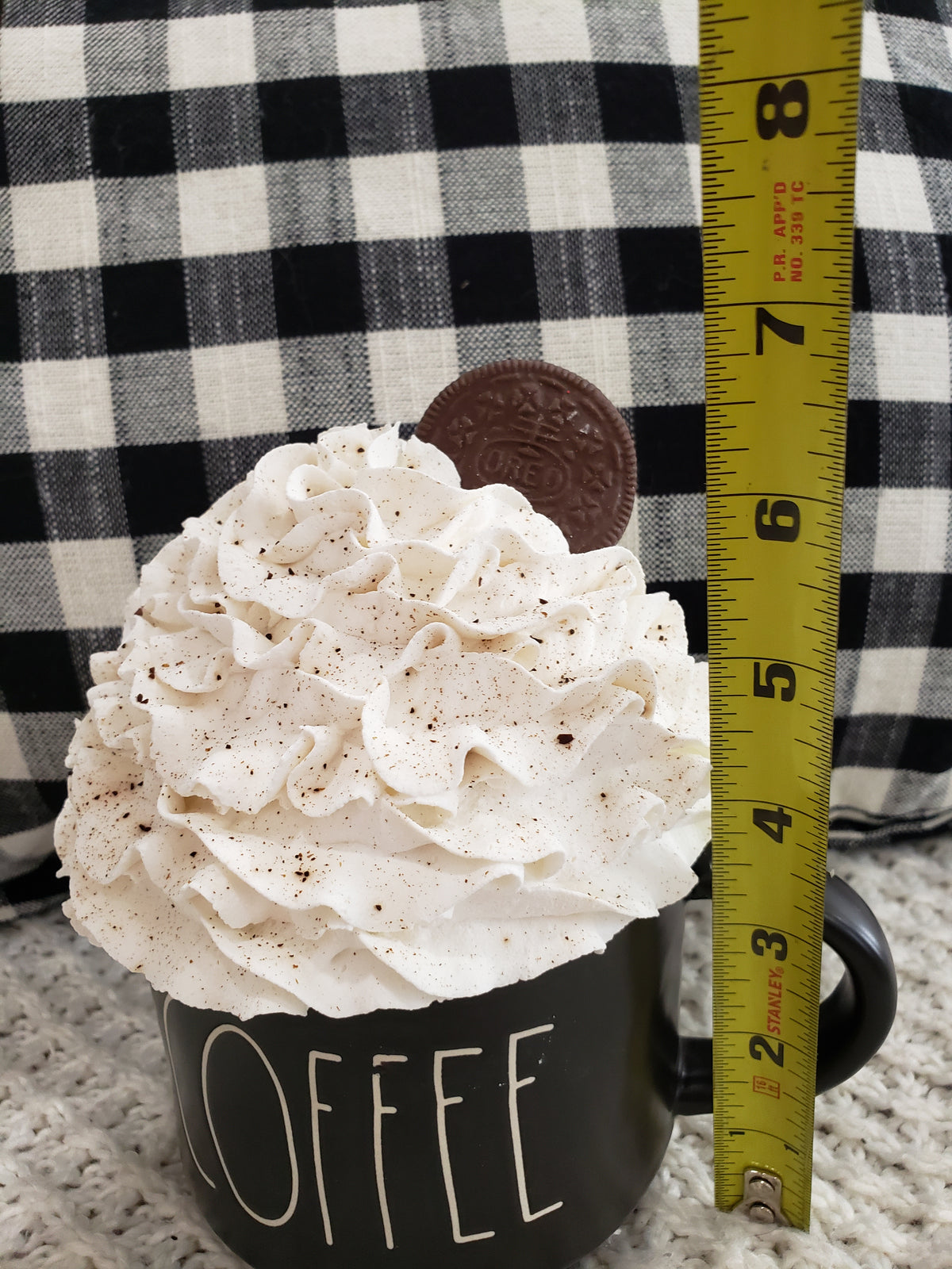 Rae Dunn &quot;Coffee&quot; Black Mug &amp; Pip Posh Design Faux Sweet Décor White Whipped Oreo Cookie Topper