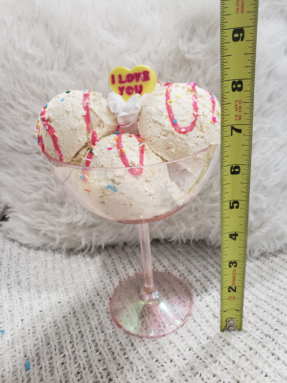 Pip Posh Design Faux Sweet Décor &quot;I Love You&quot; Candy Heart Vanilla Confetti Ice Cream Sundae Dessert Collection