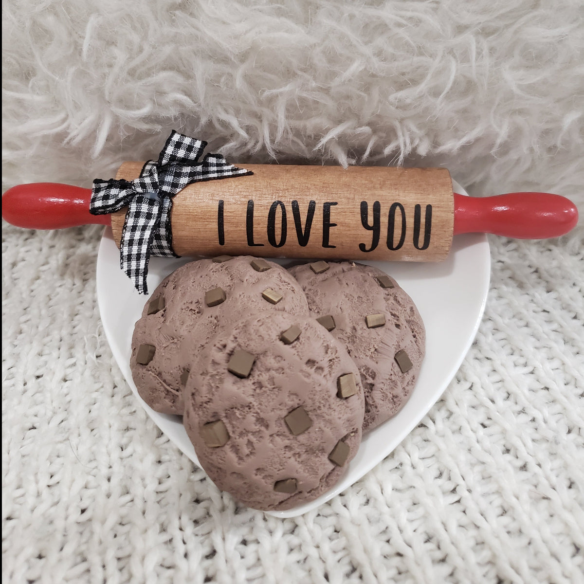 Pip Posh Design Faux Sweet Décor &quot; I Love You&quot; Mini Rolling Pin &amp; Chocolate Chocolate Chip Cookies Bundle
