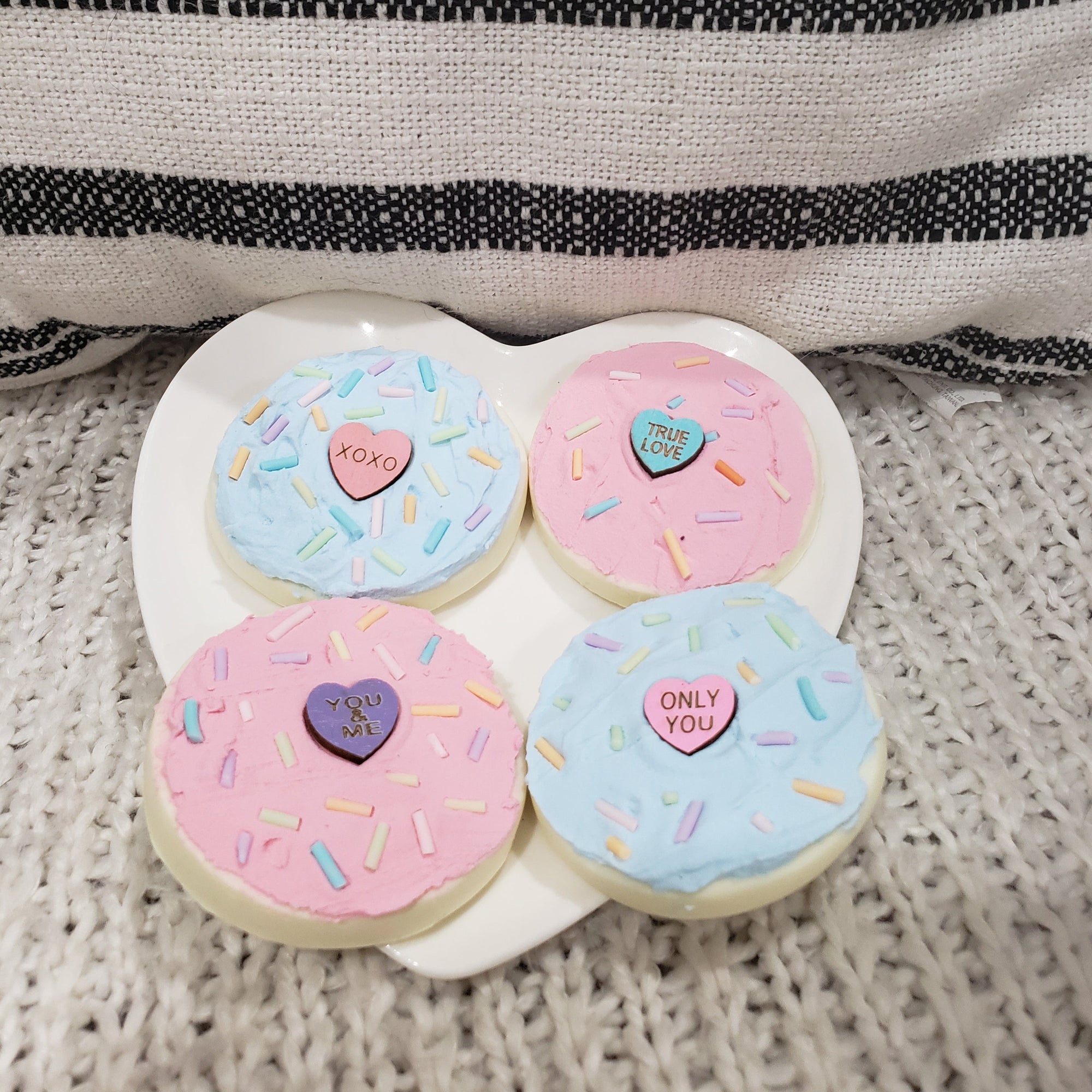 Pip Posh Design Faux Sweet Décor Candy Hearts Sugar Cookies Set of 4 Bakery Collection