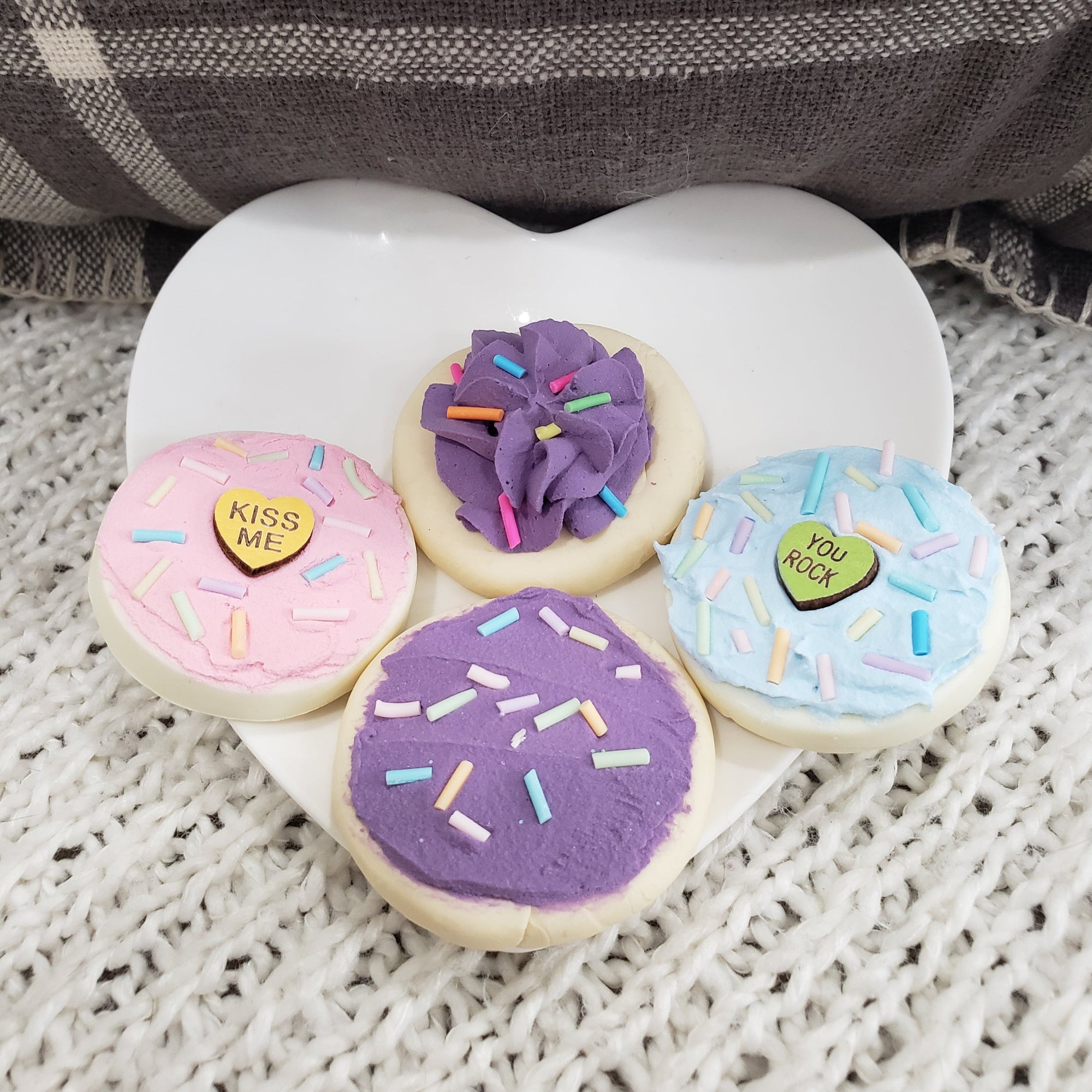 Pip Posh Design Faux Sweet Décor Candy Heart Sugar Cookies Assortment Set of 4 Bakery Collection