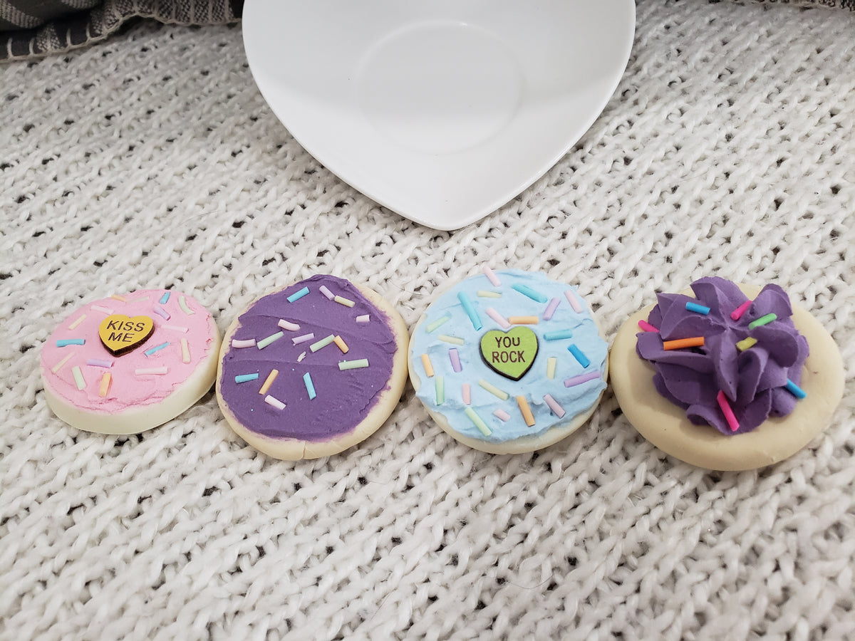 Pip Posh Design Faux Sweet Décor Candy Heart Sugar Cookies Assortment Set of 4 Bakery Collection