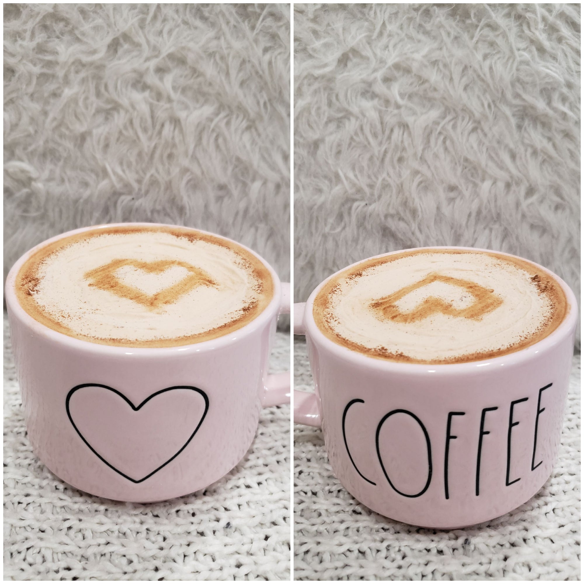 Rae Dunn "Coffee" Pink Heart Double Sided Mug & Pip Posh Design Faux Sweet Décor Latte Collection