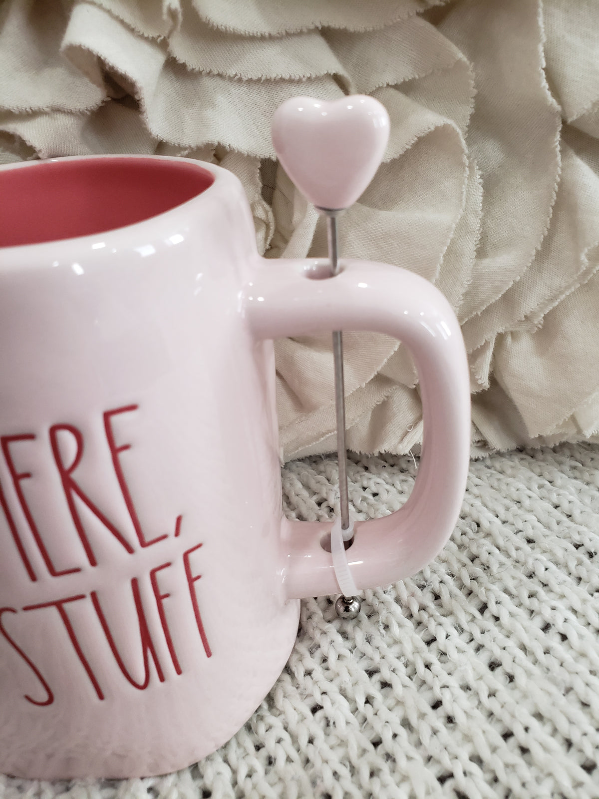 Rae Dunn &quot;Hey There, Hot Stuff&quot; Pink Mug &amp; Heart Stir Spoon Collection