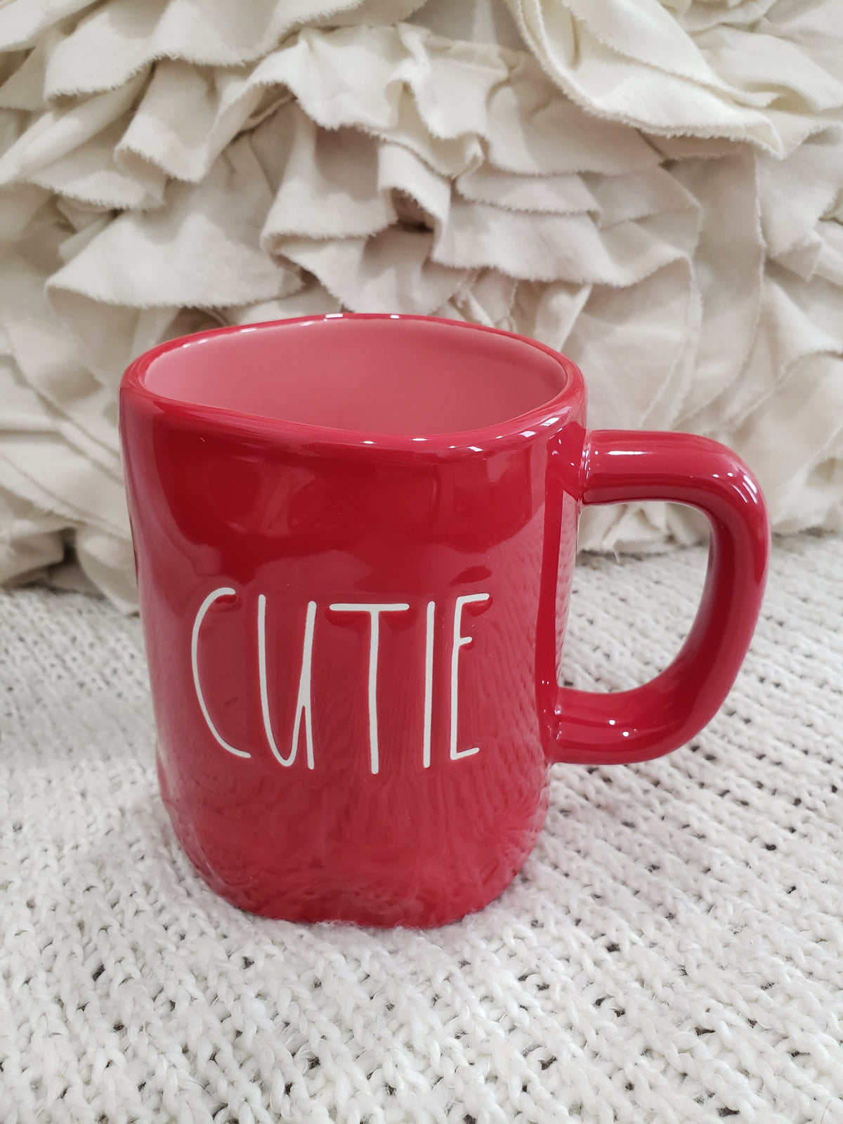 Rae Dunn &quot;Cutie&quot; Red Hearts On Bottom Imprint Mug Collection