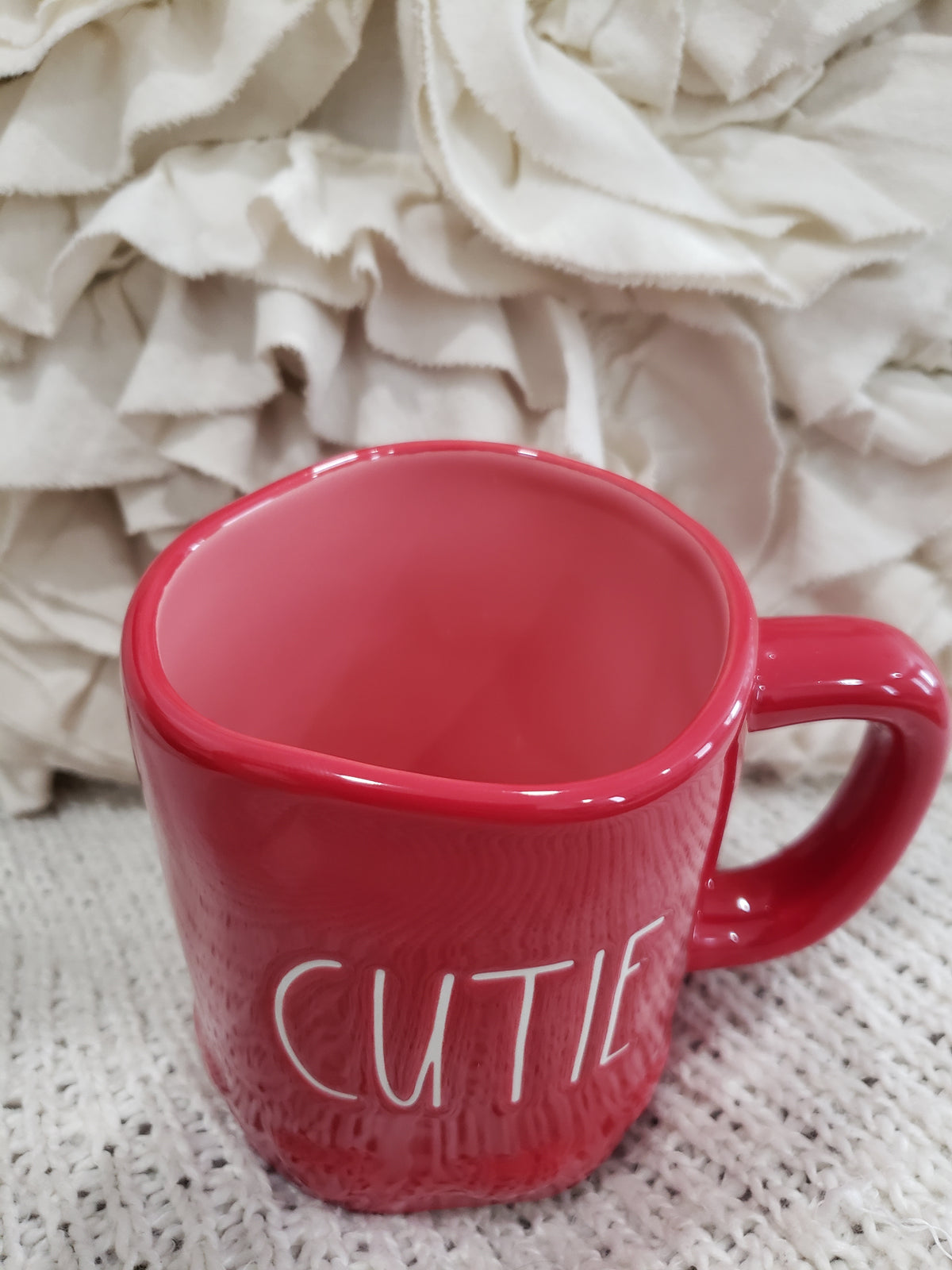 Rae Dunn &quot;Cutie&quot; Red Hearts On Bottom Imprint Mug Collection