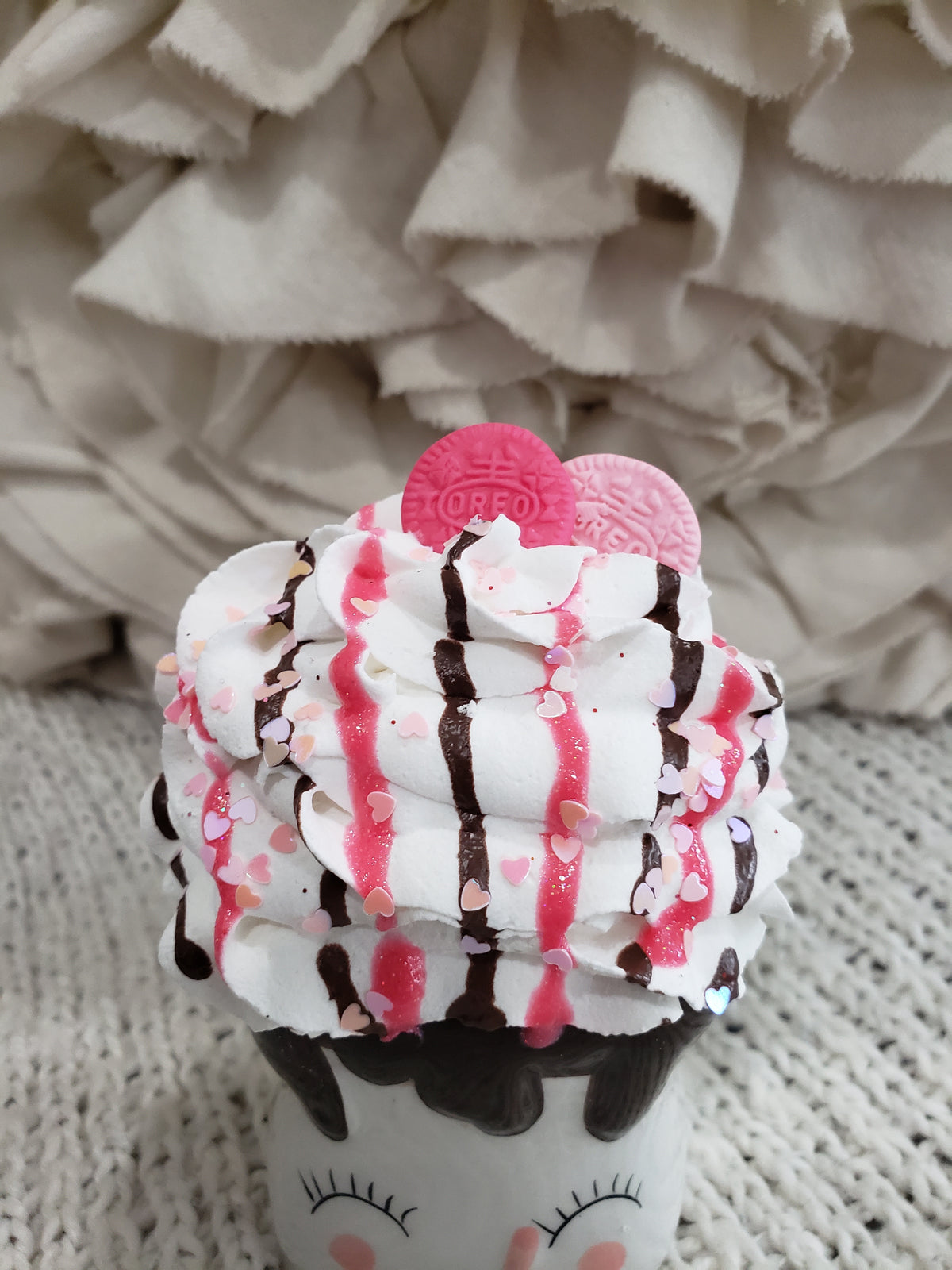 Pip Posh Design Faux Sweet Décor Mini Marshmallow Cutie &amp; White Whipped Pink Oreo Cookies Topper Collection