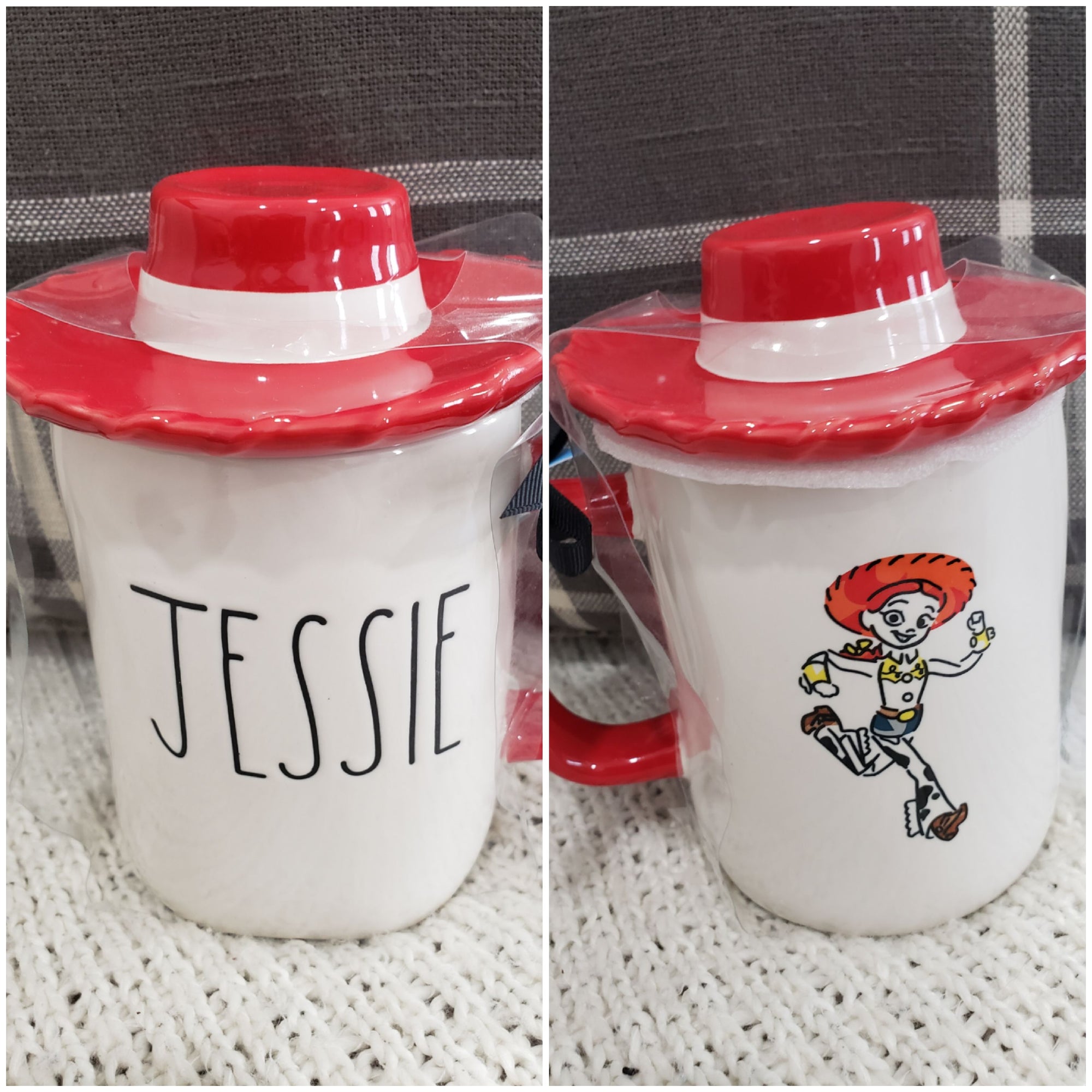 Rae Dunn "Jessie" Double Sided Mug & Cowgirl Hat Mug Topper Disney/ Pixar Toy Story Collection