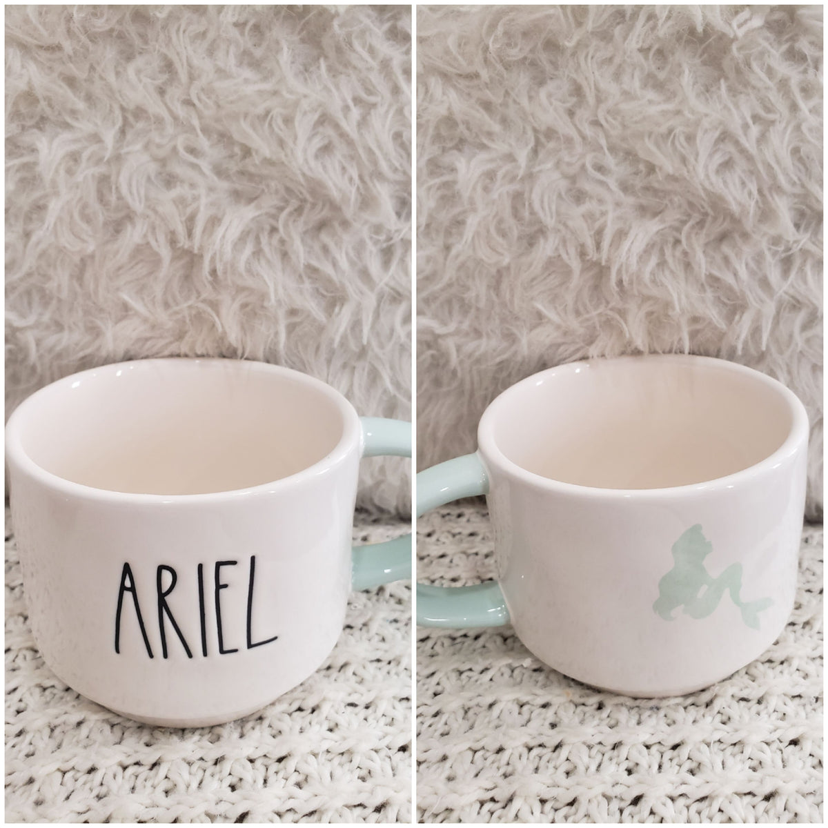 Rae Dunn &quot;Ariel&quot; Ariel Teal Silhouette Double Sided Round Mug Disney&#39;s Little Mermaid Princess Collection.