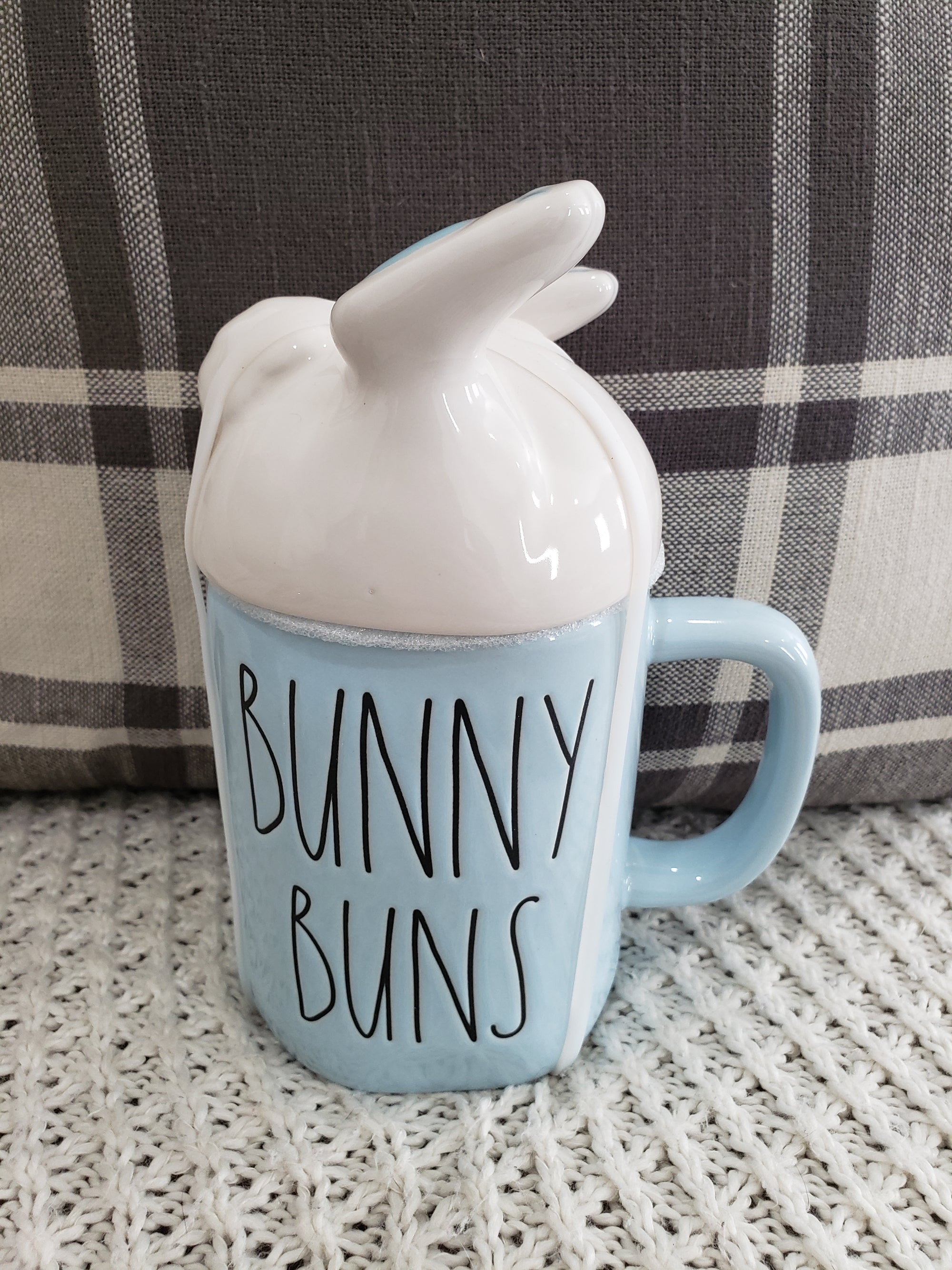 Rae Dunn "Bunny Buns" Powder Blue Mug & Bunny Buns Mug Topper Spring Collection