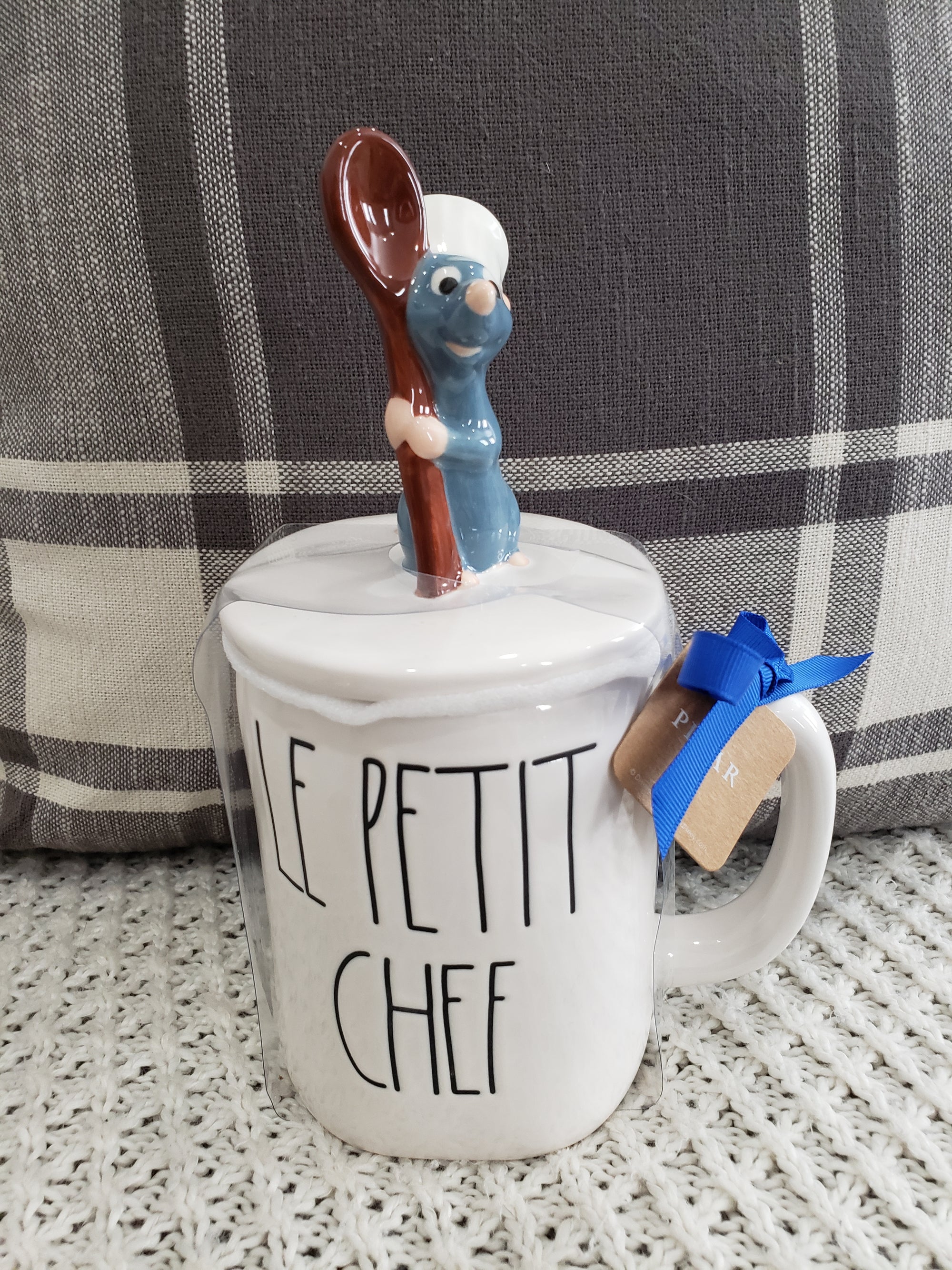 Rae Dunn " Le Petit Chef" White Mug & Chef Remy Mug Topper Disney's Ratatouille Collection