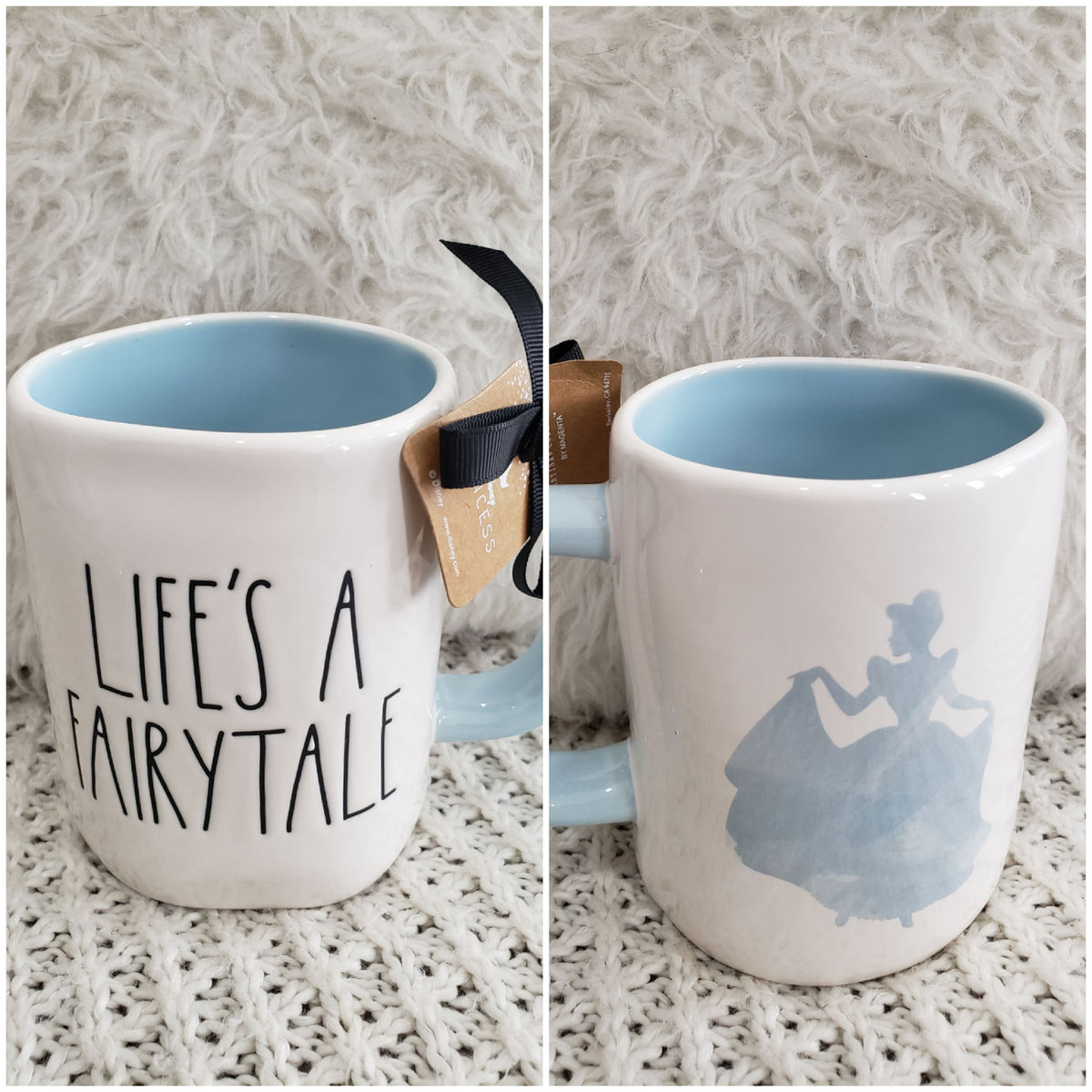 Rae Dunn &quot;Life&#39;s A Fairytale&quot; Cinderella Blue Silhouette Double Sided Mug Disney&#39;s Cinderella Princess Collection