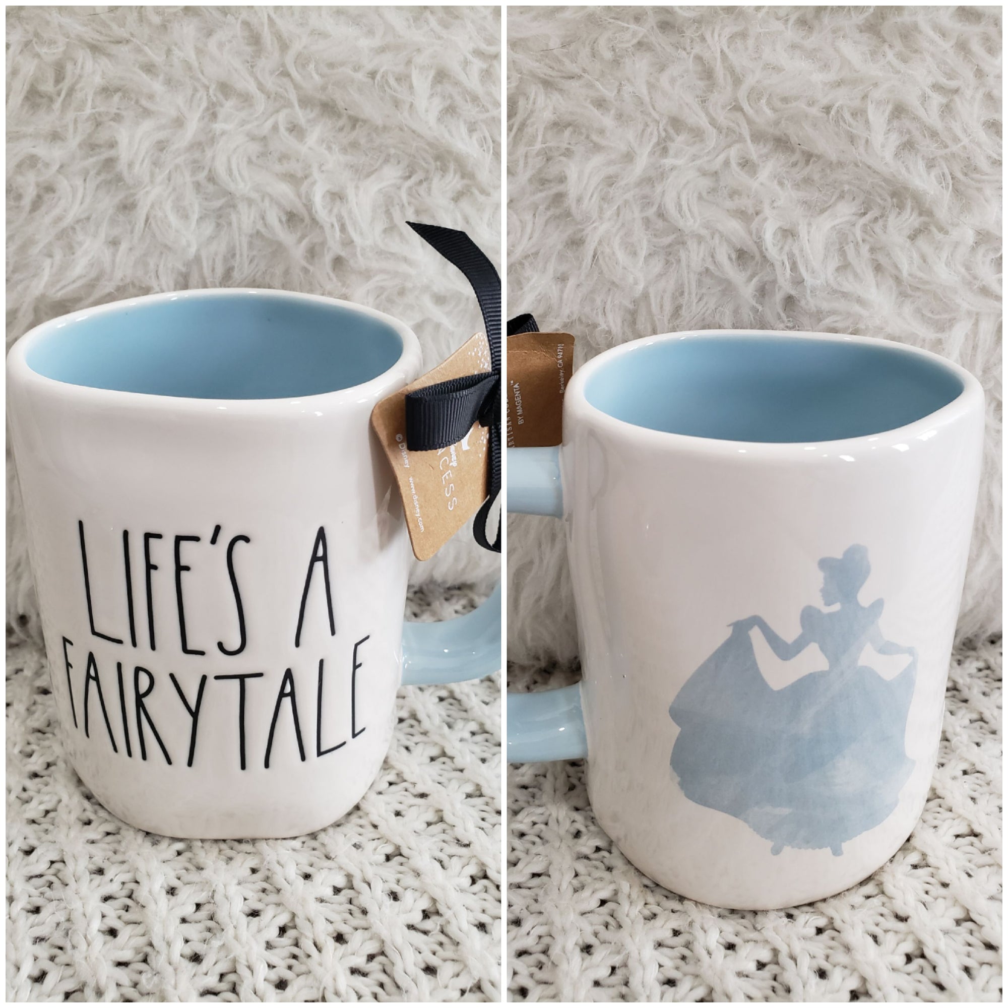 Rae Dunn "Life's A Fairytale" Cinderella Blue Silhouette Double Sided Mug Disney's Cinderella Princess Collection