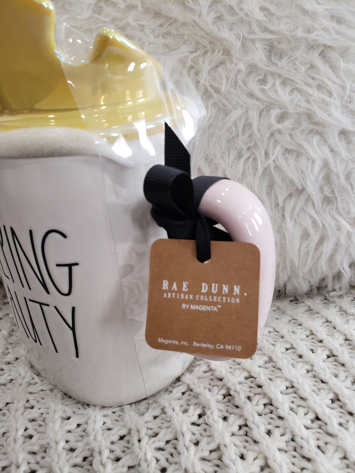 Rae Dunn &quot;Sleeping Beauty&quot; Aurora Pink Silhouette Double Sided Mug &amp; Crown Mug Topper Disney&#39;s Sleeping Beauty Princess Collection