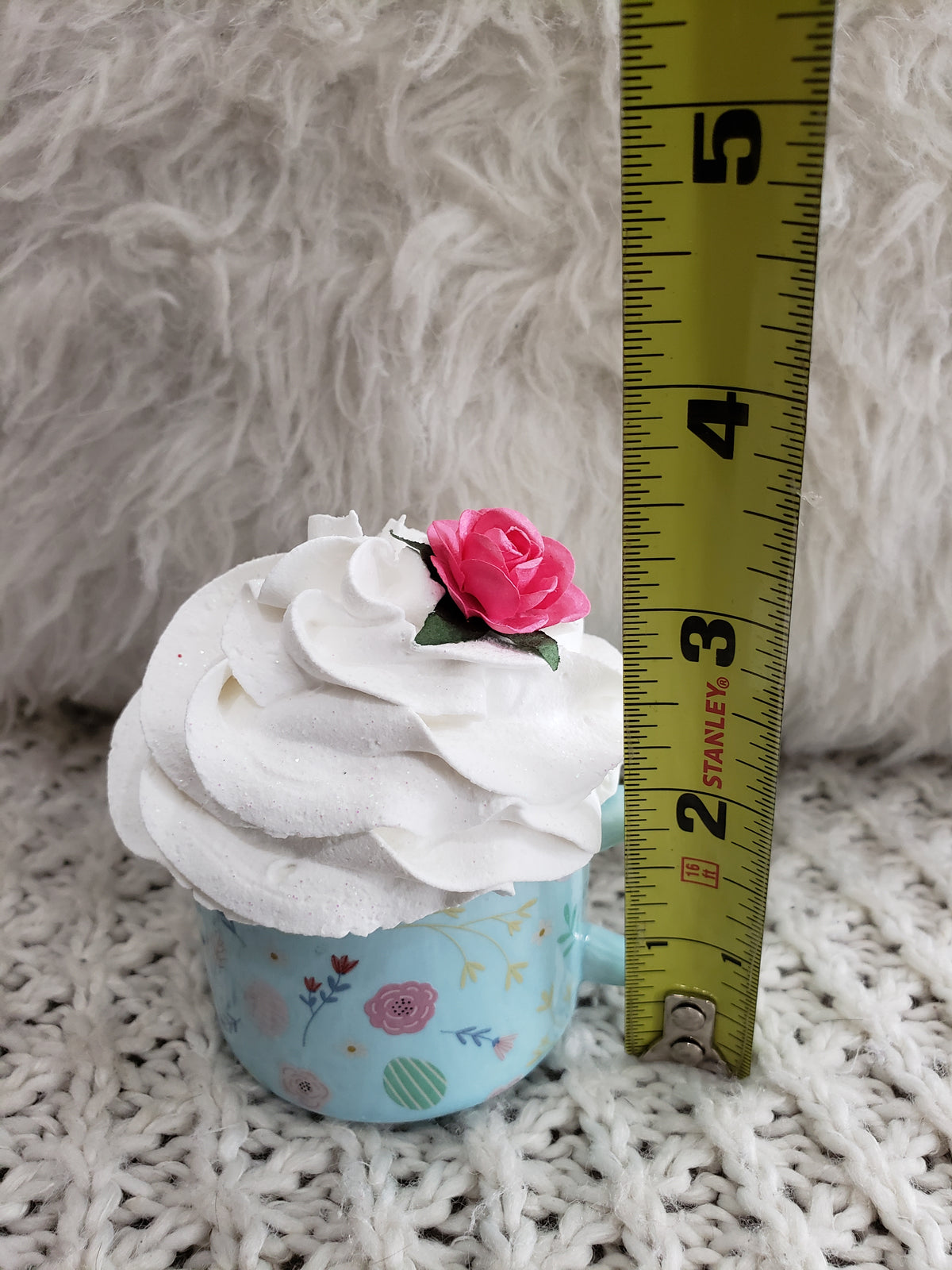 Pip Posh Design Faux Sweet Décor Mini Blue Floral Mug &amp; White Pink Rose Whipped Topper Spring Collection