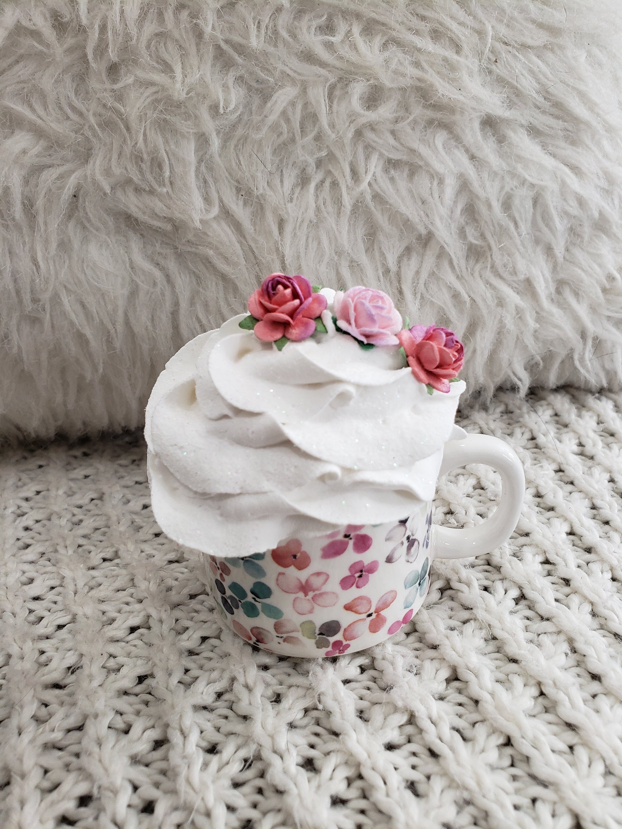Pip Posh Design Faux Sweet Décor Mini Floral Mug & White Pink Roses Whipped Topper Spring Collection
