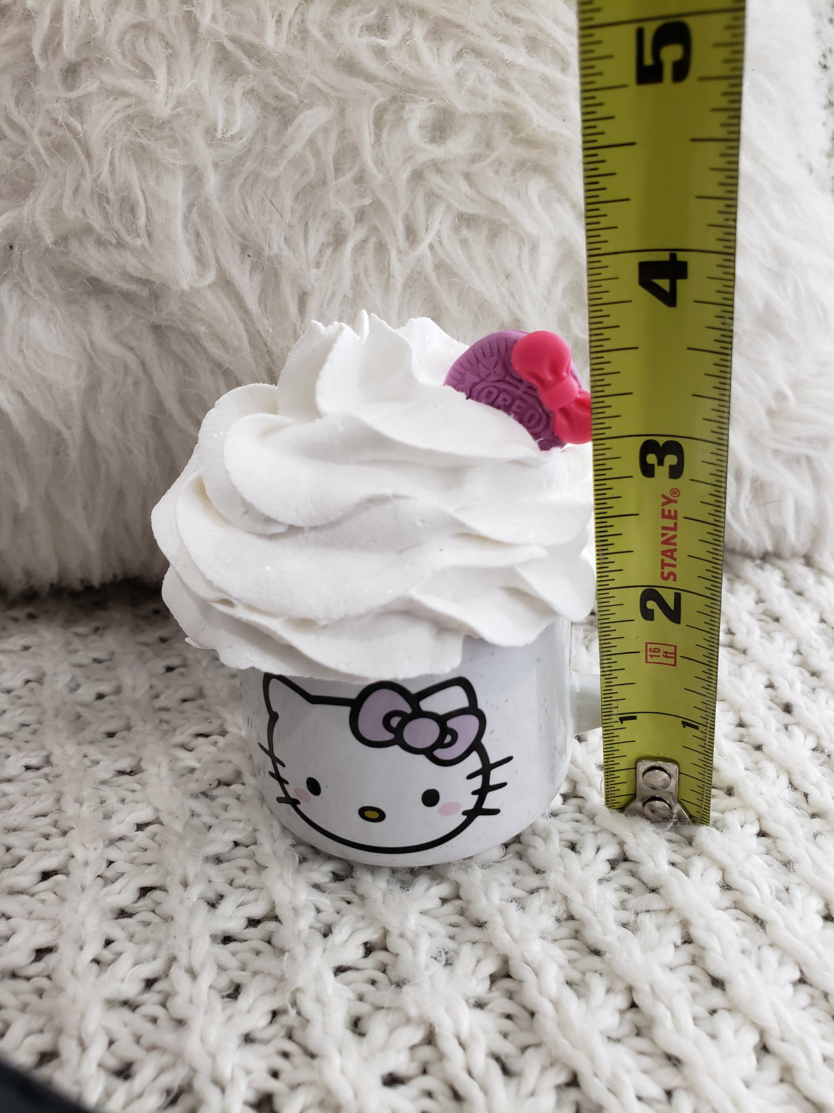 Pip Posh Design Faux Sweet Décor Mini Hello Kitty Mug &amp; White Whipped Purple Oreo Cookie Topper HK Collection