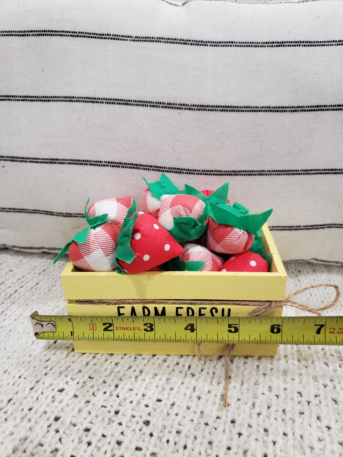 Pip Posh Design Faux Sweet Décor &quot;Farm Fresh&quot; Yellow Mini Crate &amp; Fabric Strawberries Bundle