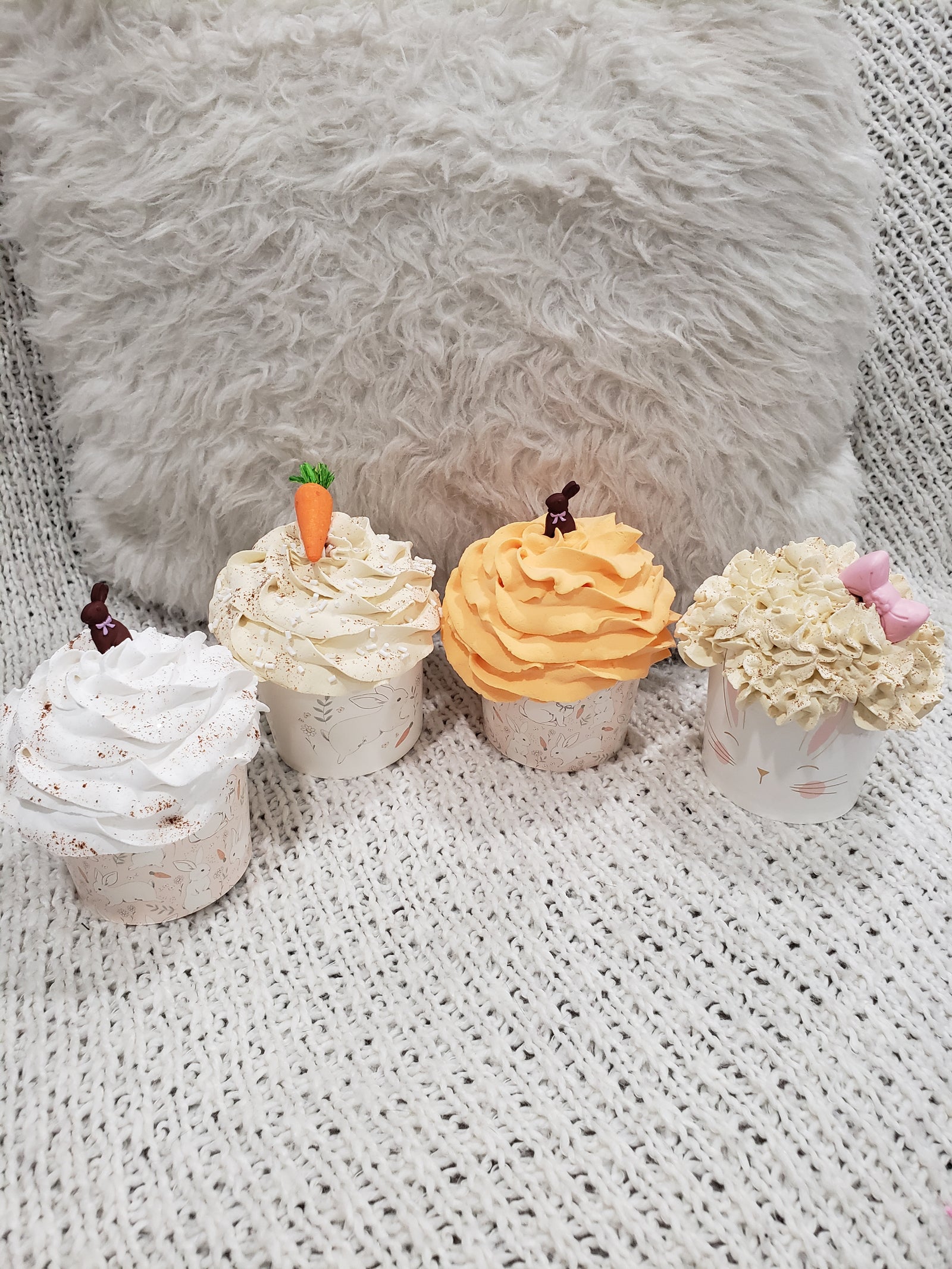 Pip Posh Design Faux Sweet Décor Spring Bunny Cupcake Assortment Set Of 4