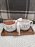 Rae Dunn "Sugar & Cream" White Sugar Cellar and Creamer Pitcher On A Wooden Server Set Farm House Collection