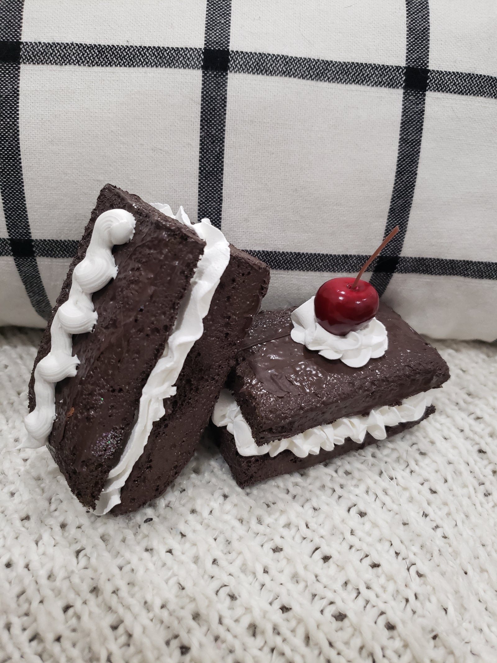 Pip Posh Design Faux Sweet Décor Whipped & Stuffed Cherry On Top Brownie Cakes Set Of 2 Bakery Collection