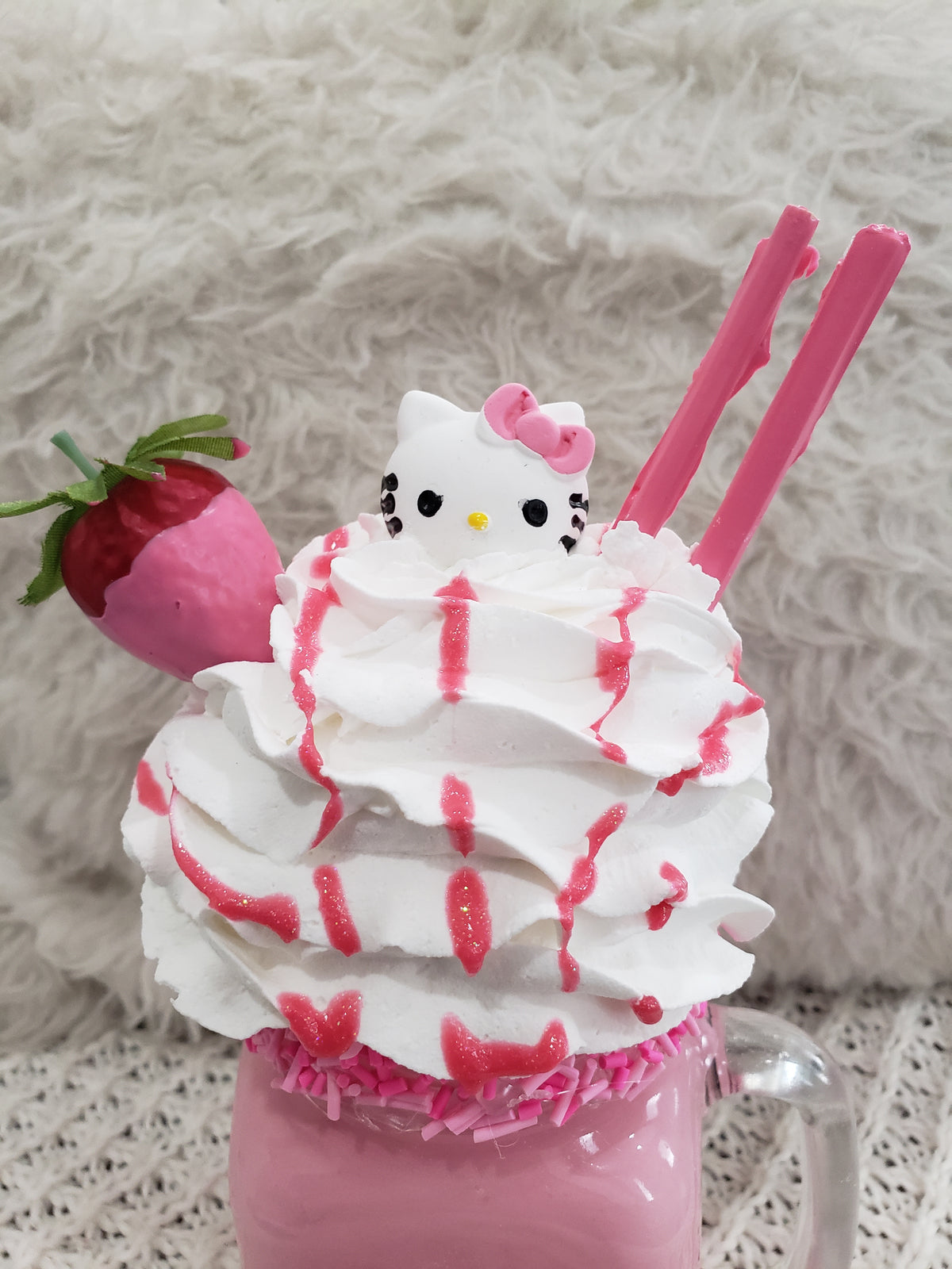 Pip Posh Design Faux Sweet Décor Hello Kitty Strawberry Whipped Milk Shake Mason Jar Hk Collection