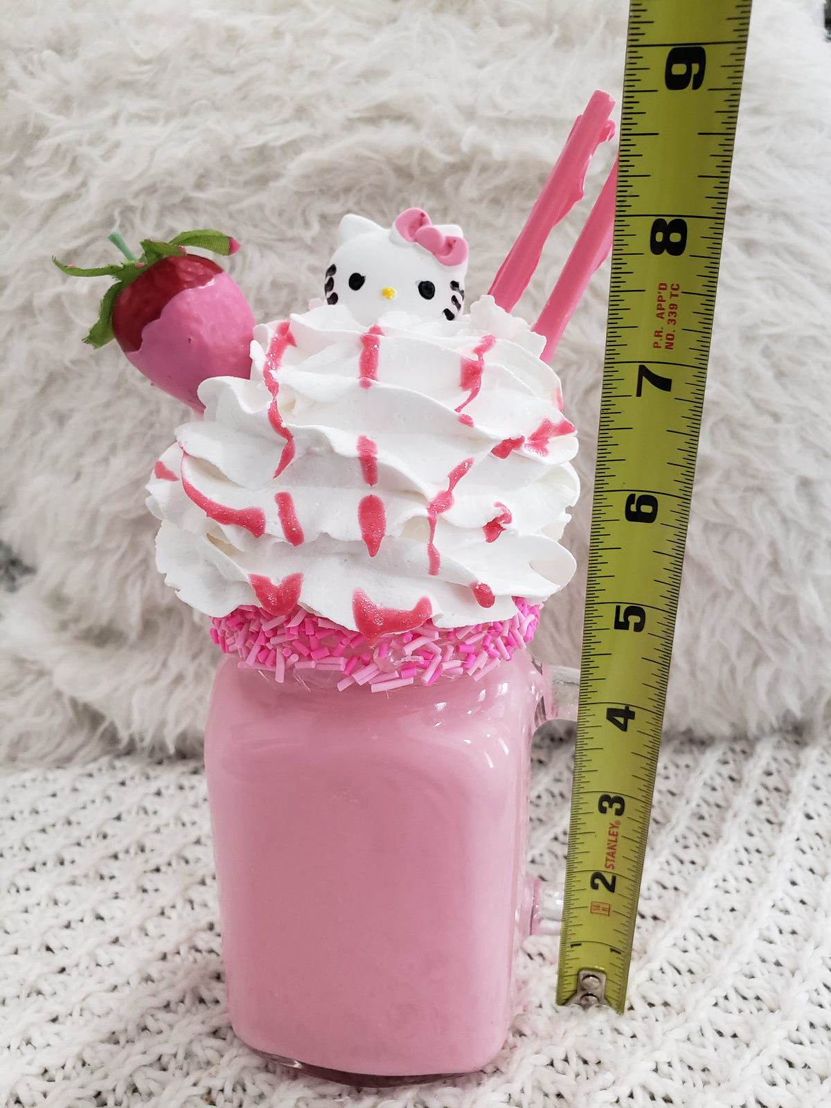 Pip Posh Design Faux Sweet Décor Hello Kitty Strawberry Whipped Milk Shake Mason Jar Hk Collection