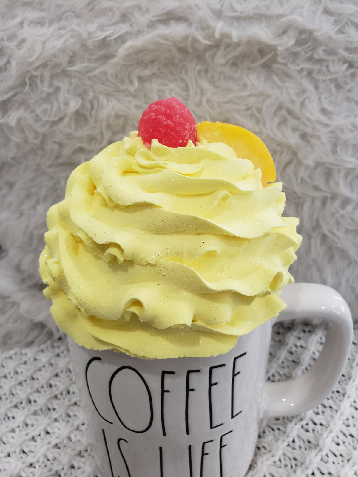 Pip Posh Design Faux Sweet Décor Lemon Raspberry Yellow Mug Topper Spring Collection