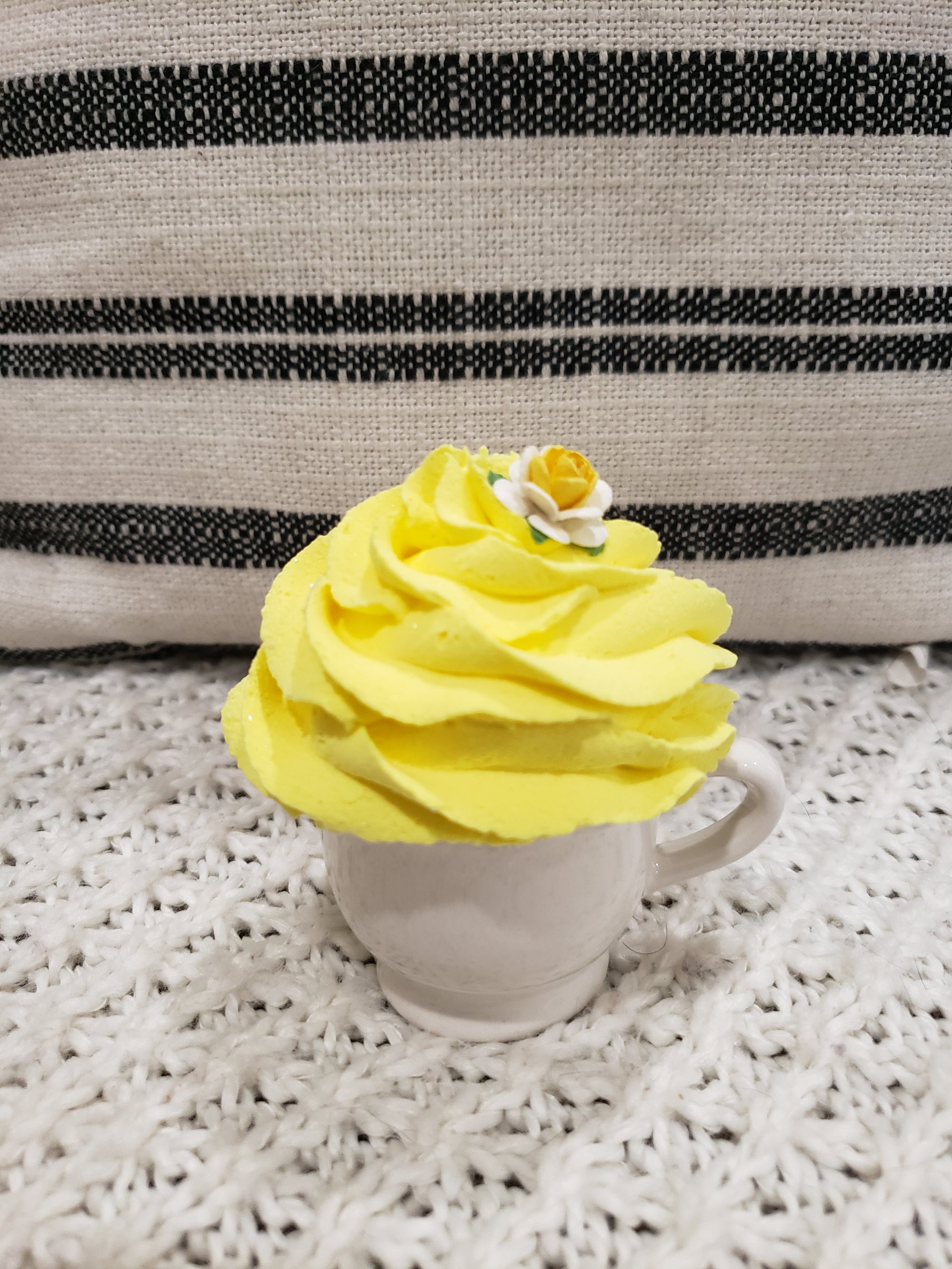 Pip Posh Design Faux Sweet Décor Mini White Mug & Yellow Whipped Flower Topper Spring Collection