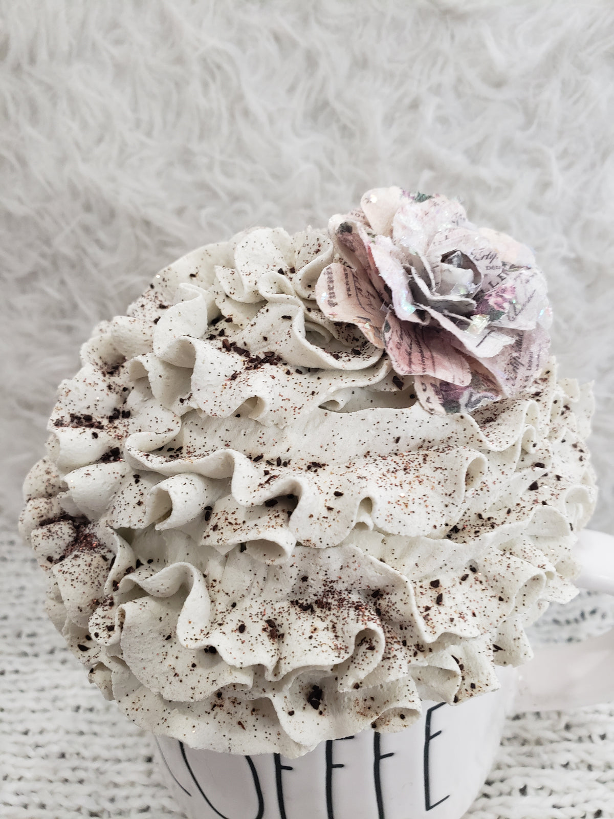 Rae Dunn &quot;Coffee&quot; White Mug &amp;  Pip Posh Design Faux Sweet Décor Cinnamon Ivory Topper Spring Collection