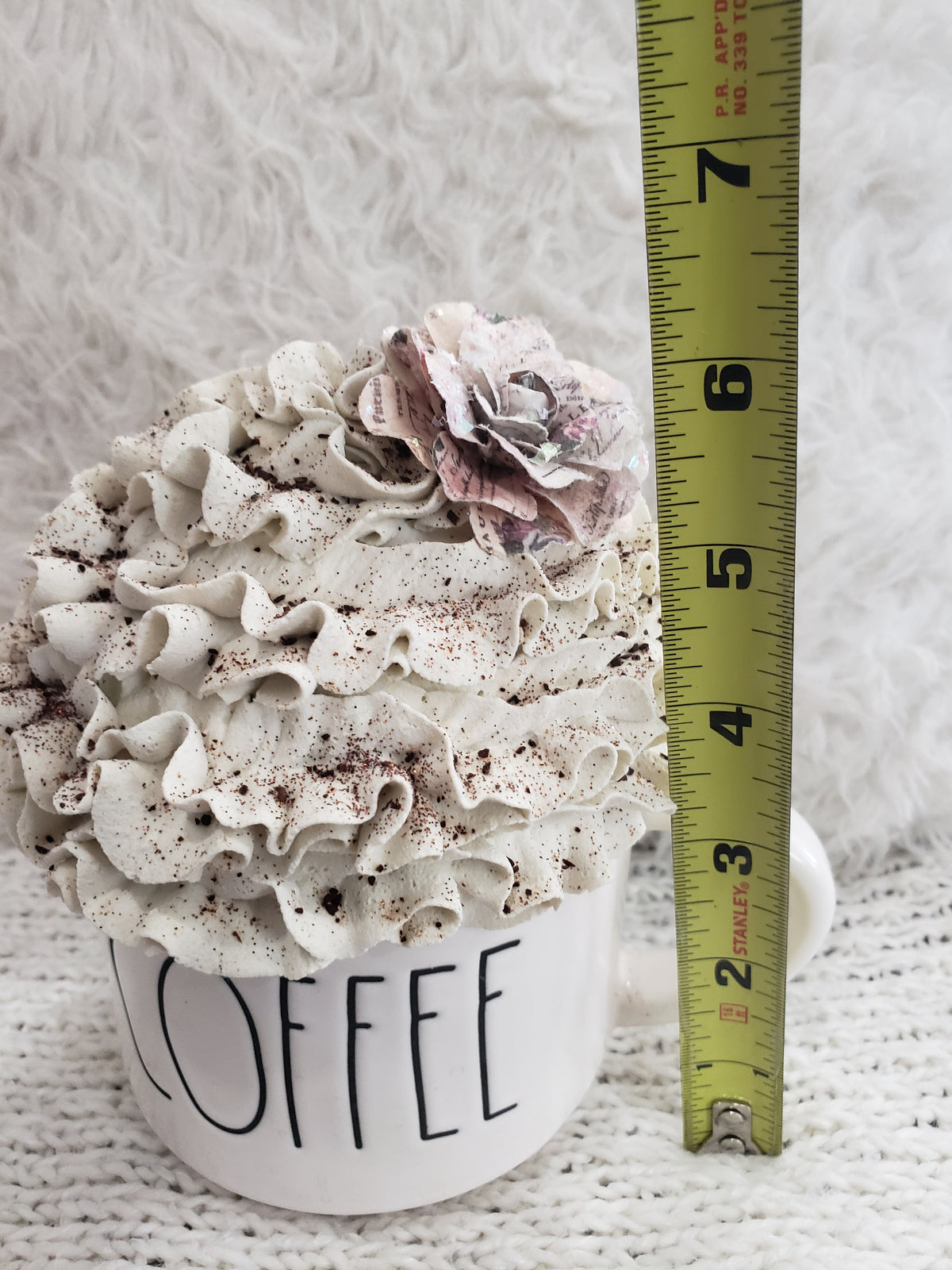 Rae Dunn &quot;Coffee&quot; White Mug &amp;  Pip Posh Design Faux Sweet Décor Cinnamon Ivory Topper Spring Collection