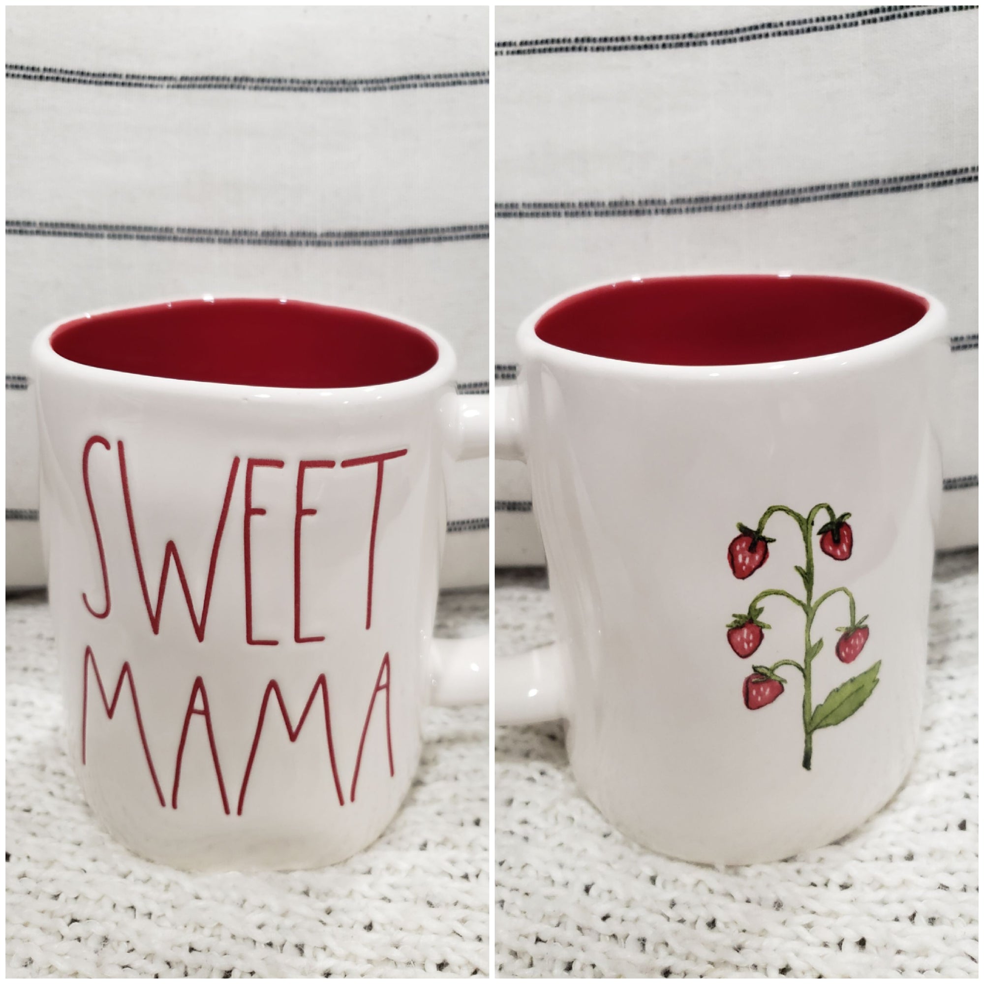 Rae Dunn "Sweet Mama" Strawberries Double Sided Mug Collection