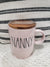 Rae Dunn "Nanny" Powder Pink Mug & Wooden Lid Warmer Collection