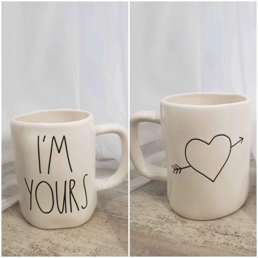 Rae Dunn &quot; I&#39;m Yours &quot; White Heart With Arrow Double Sided Mug Collection