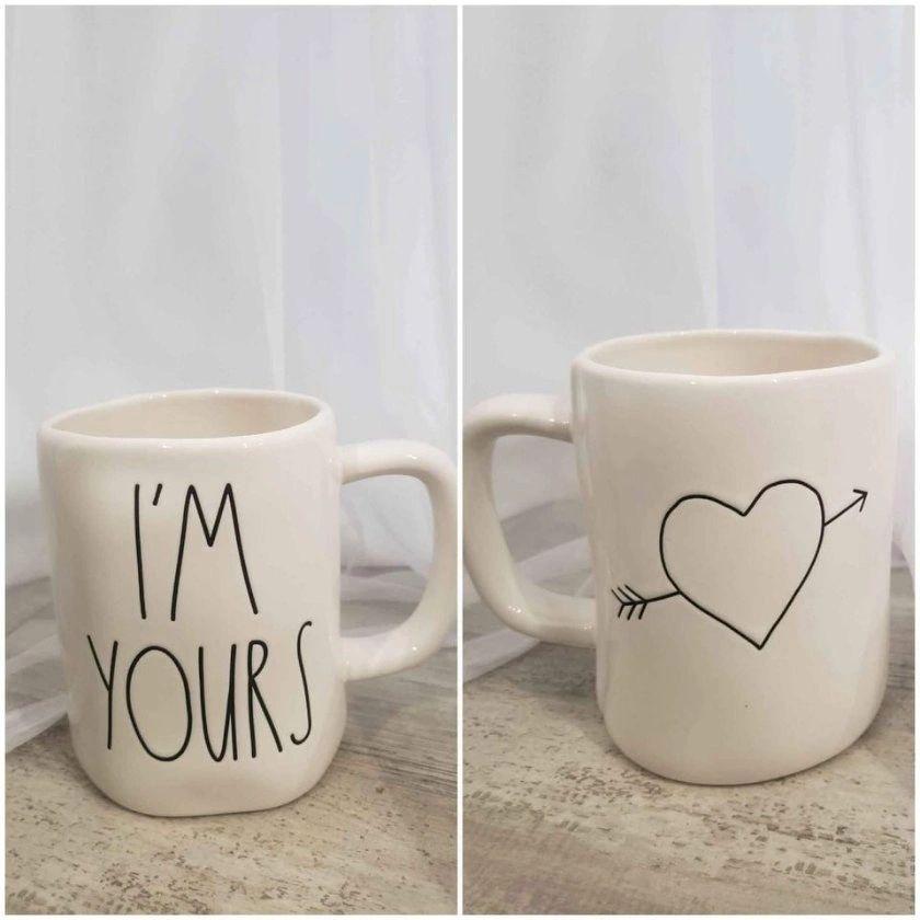 Rae Dunn " I'm Yours " White Heart With Arrow Double Sided Mug Collection