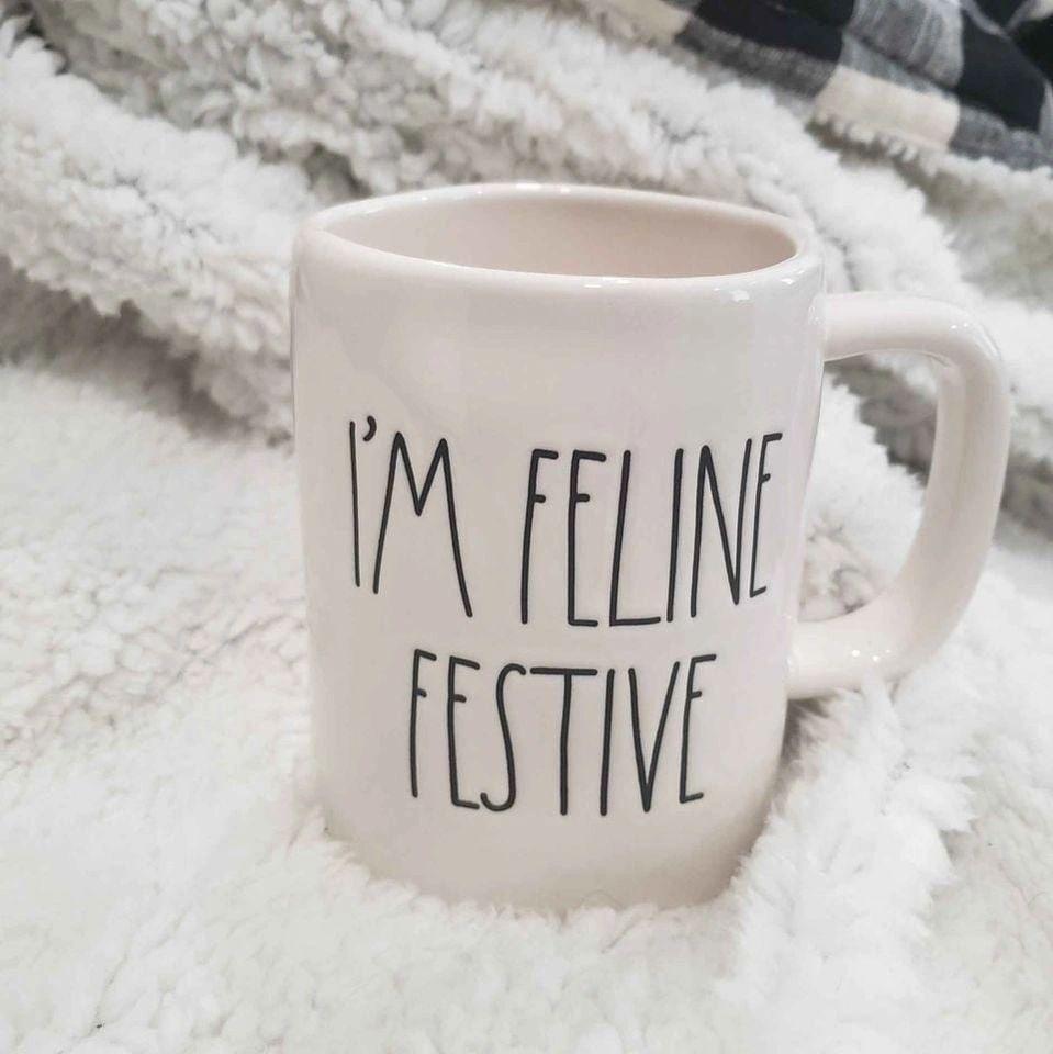 Rae Dunn &quot;I&#39;m Feline Festive&quot; White Mug Holiday Collection