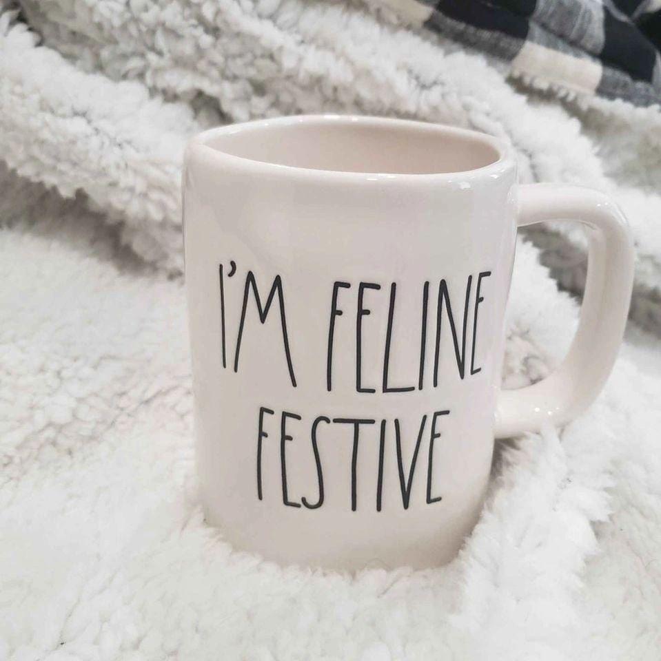 Rae Dunn "I'm Feline Festive" White Mug Holiday Collection