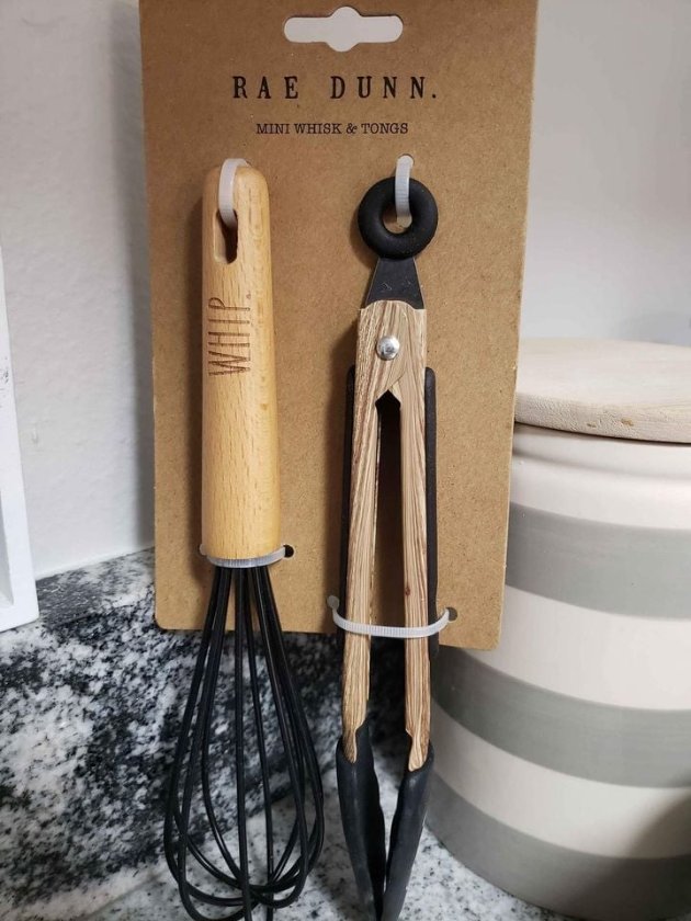 Rae Dunn &quot;WHIP &amp; GRAB&quot; Black **Mini** Whisk &amp; Tong Set