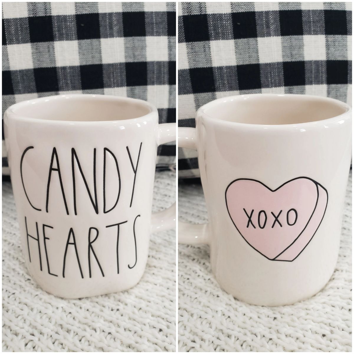 Rae Dunn "Candy Hearts" Xoxo Pink Heart White Double Sided Mug Collection